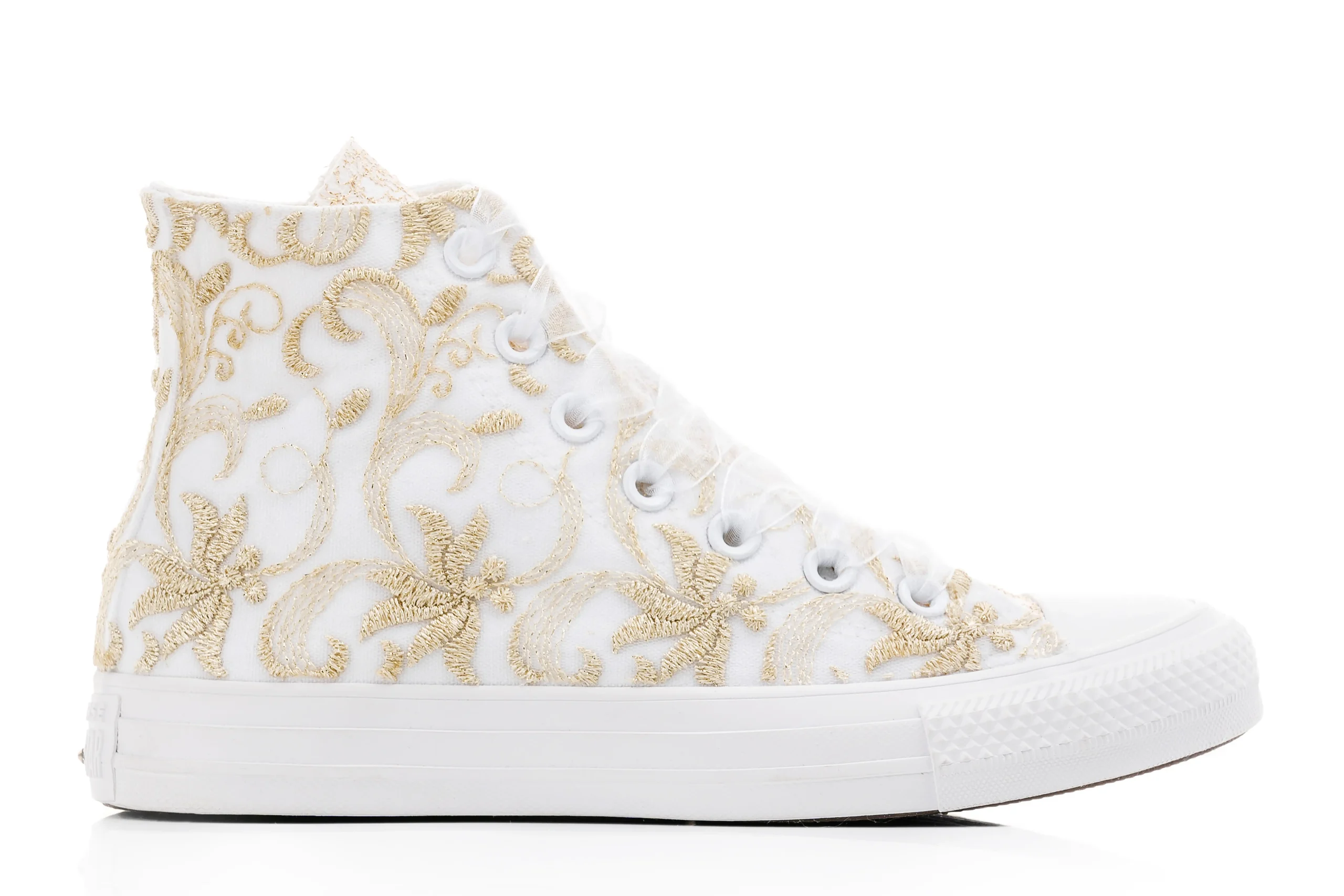 1012 Converse de mariée dorés, baskets décorées à la main avec des accents dorés – Lovin Bridal