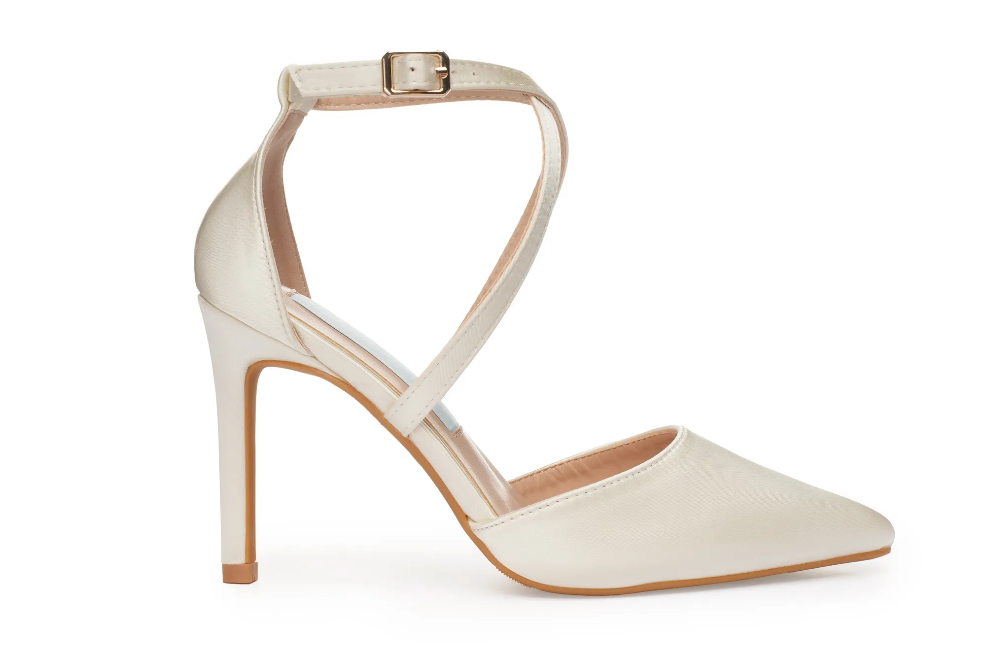 YNG00651 Stilettos de mariée à bout pointu avec bride croisée moderne et finition satinée