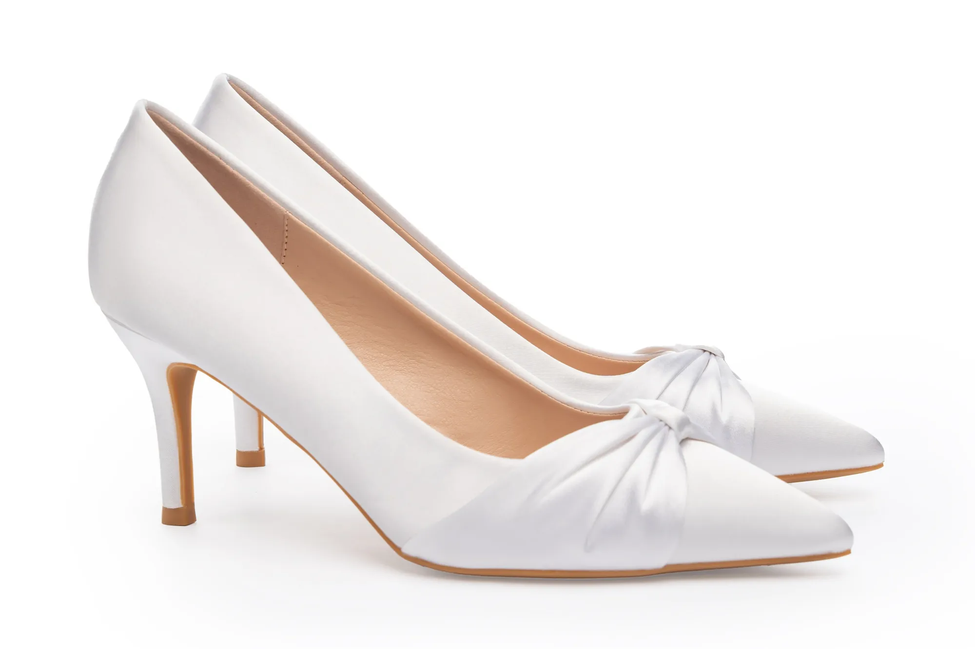 YNG08479 Talons de mariage ivoire confortables pour la mariée avec nœud et semelle intérieure rembourrée