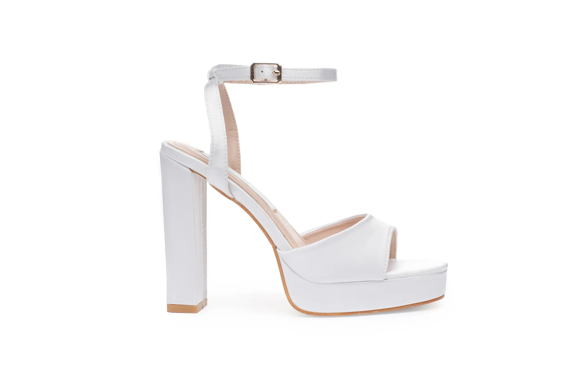 YNG00593 Sandales de mariage en satin blanc de luxe avec talon bloc haut pour les mariées élégantes