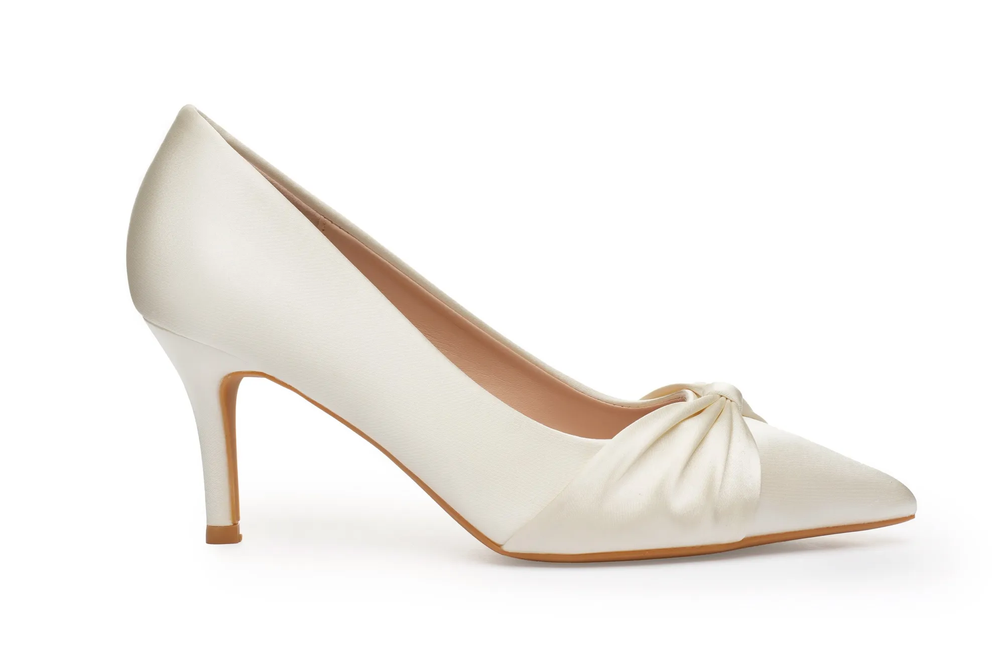 YNG00686 Escarpins de mariée ivoire avec nœud en satin et talon moyen de 3 pouces – classique et romantique