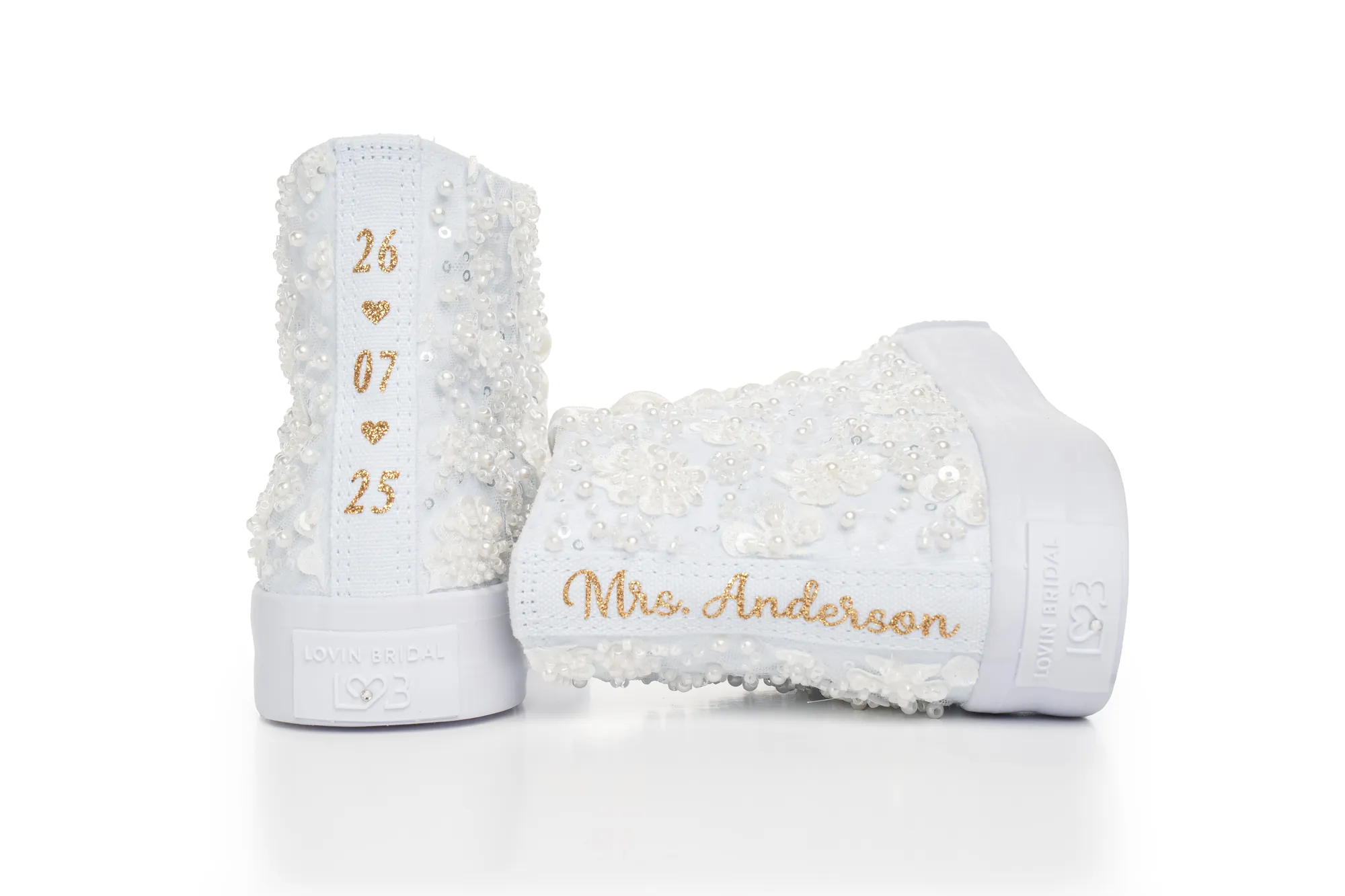YNG00282 Chaussures de mariage à tige haute pour la mariée avec perles et broderie ivoire élégante