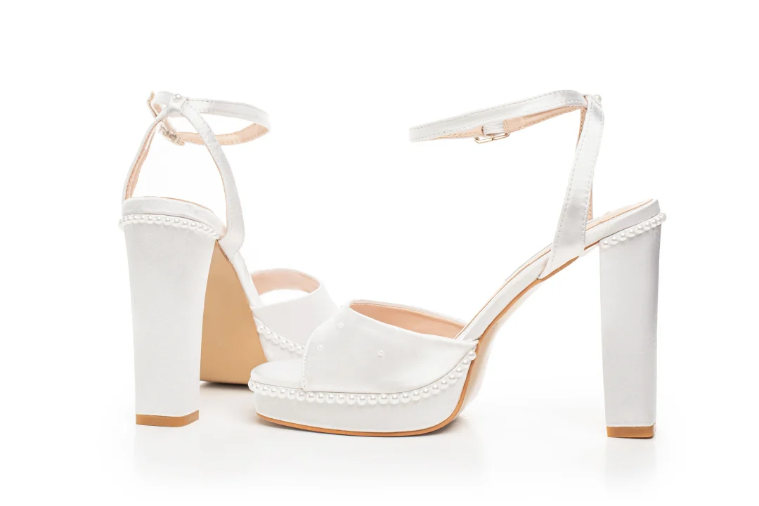 Escarpins de mariée plateforme perle ivoire avec talon bloc – Lovin Bridal Anna