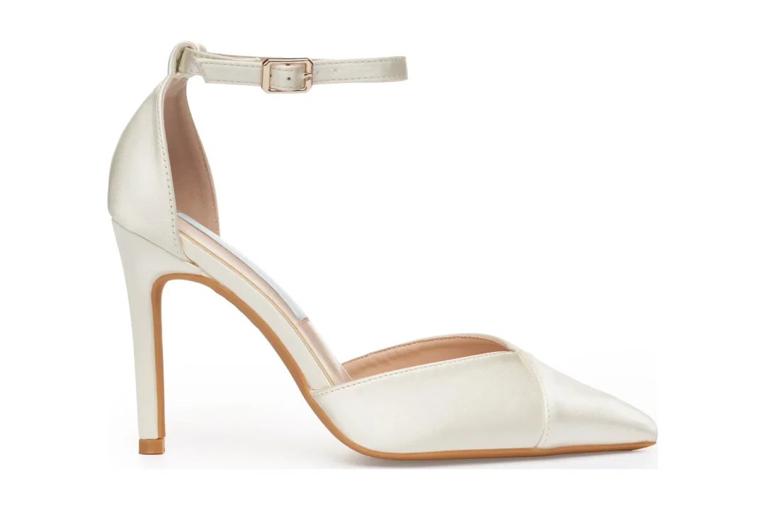 Talons de mariage en satin ivoire avec bride de cheville, talon de 10 cm – Hestia, Lovin Bridal