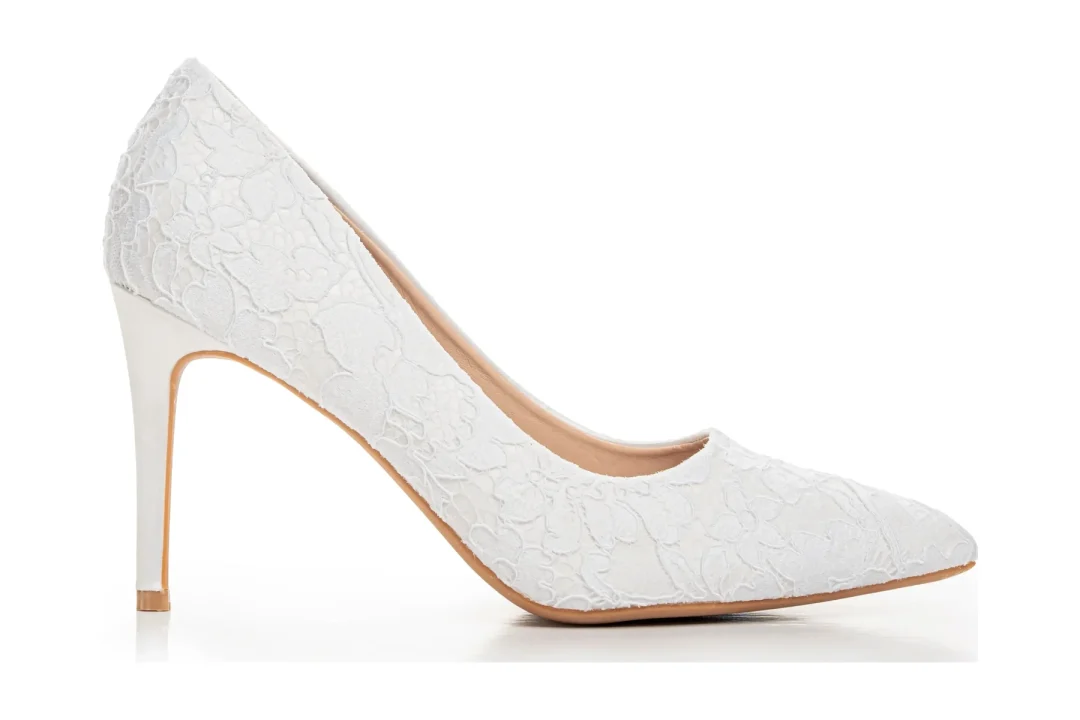 Talons de mariage en dentelle blanc et ivoire, escarpins de mariée avec talon de 9cm – Lovin Bridal Julia