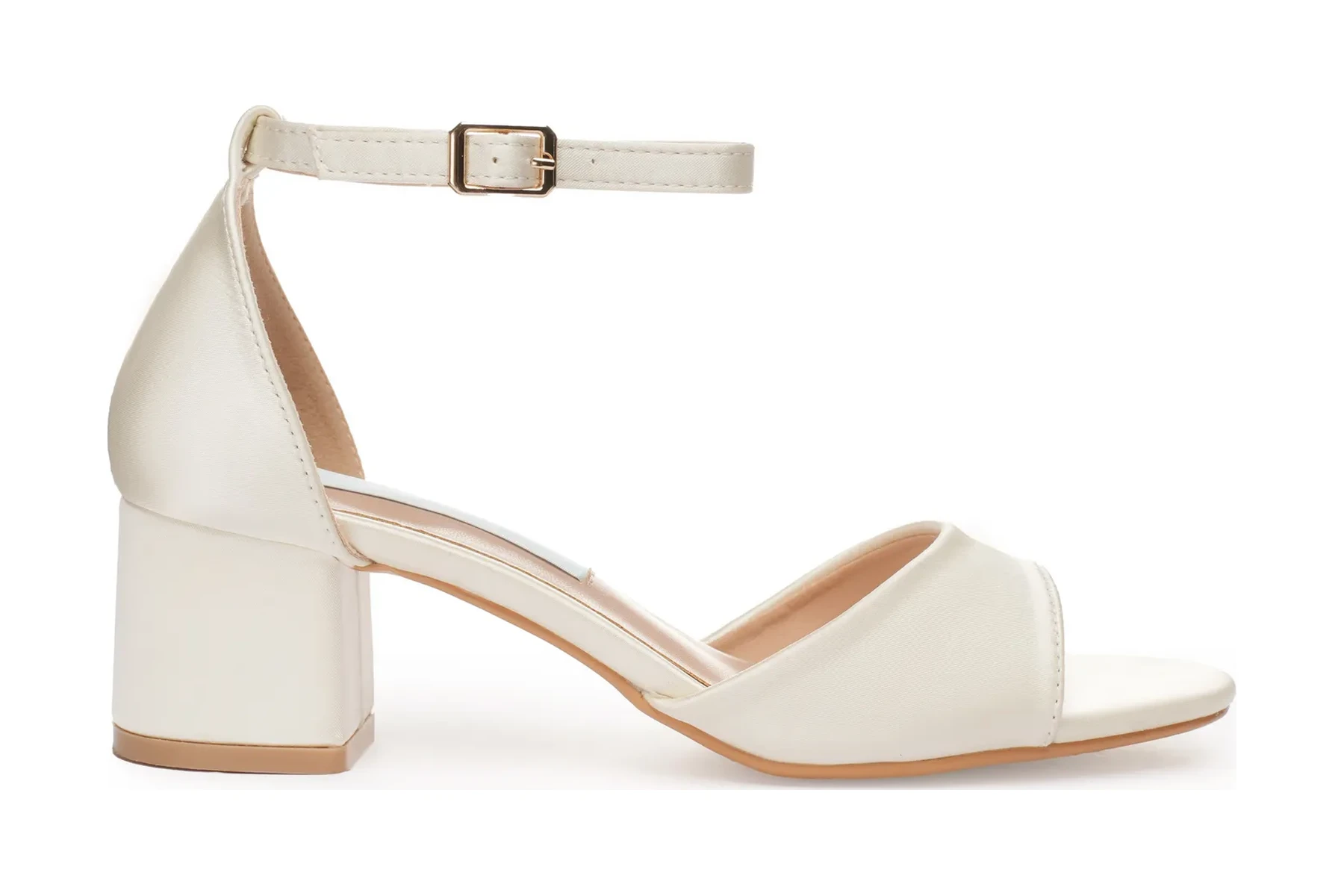 Sandales de mariée à talon bas, talon bloc en satin, blanc et ivoire – Demeter, Lovin Bridal