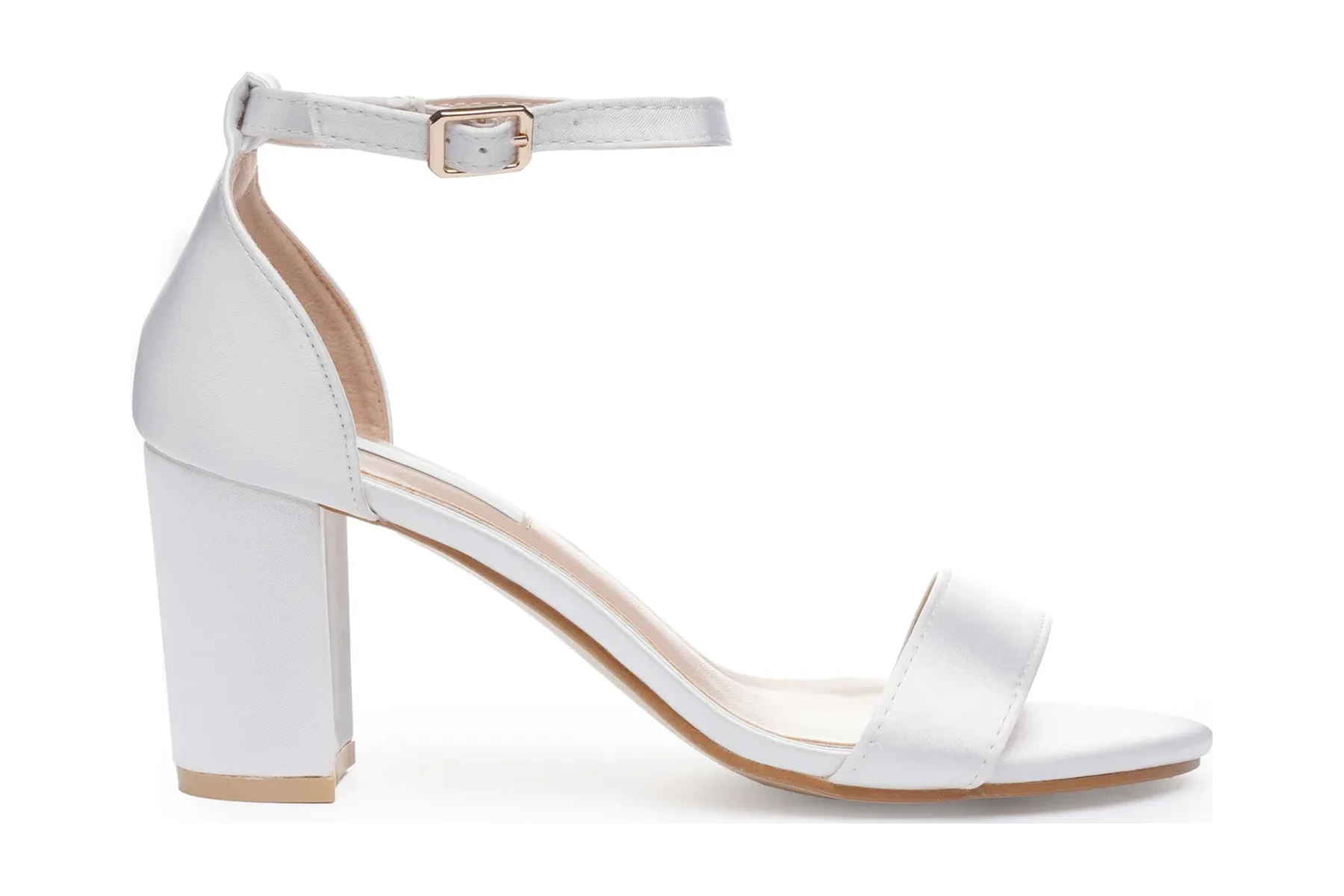 Sandales de mariage à talon bloc moyen, satin, blanc et ivoire – Hera, Lovin Bridal