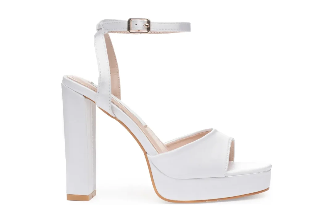 Chaussures de mariage à talon bloc en satin, blanc et ivoire, talon de 4,3 pouces – Artemis, Lovin Bridal