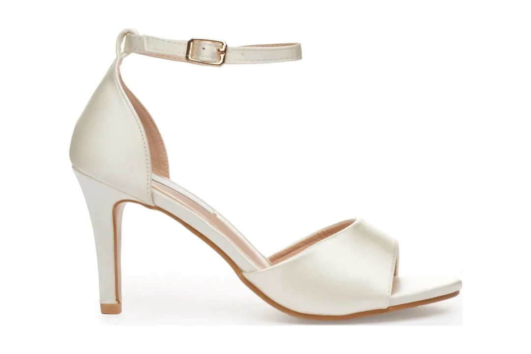 Chaussures de mariée en satin à bout ouvert – 3" Sandales de mariage à bride de cheville pour la mariée | Modèle Venus de Lovin Bridal