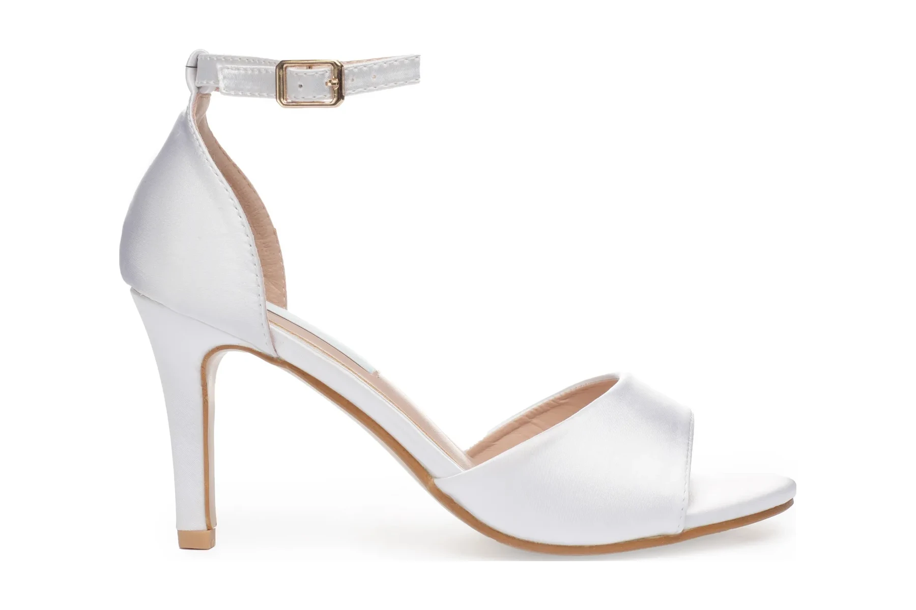 sandales de mariée en satin Sandales de mariée en satin blanc, talons de mariée à bout ouvert – Chaussures de mariage élégantes avec bride à la cheville (8cm/3 pouces) | Lovin Bridal Model Venus
