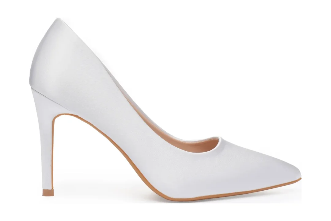 Escarpins de mariage en satin blanc, bout pointu, talon de 9cm – Persephone, Lovin Bridal